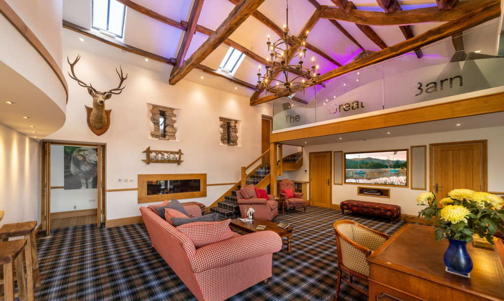 The Great Barn Ullswater - Living area with mezzanine level above